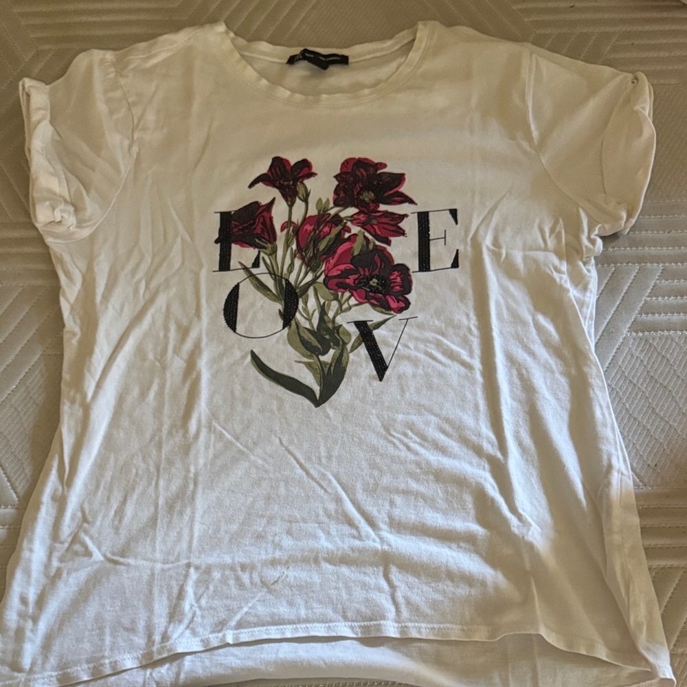 INC International Concepts White Tee with Floral Design